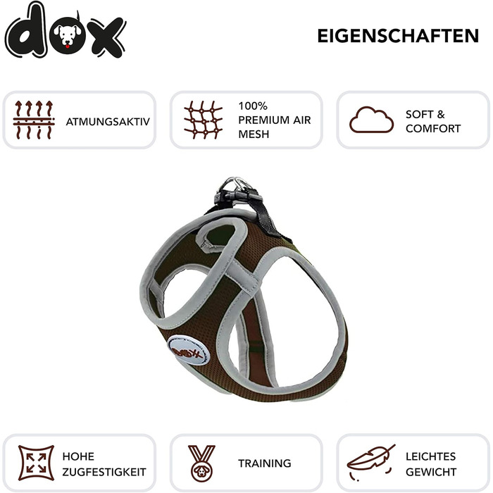 Шлейка для собак DDOXX Airmesh з відбиваючими елементами - регульована, для цуценят та собак всіх розмірів, зелена (обхват грудей 48-55 см)