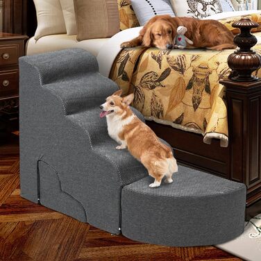 Сходинка для собак, 76,2 см, 6 сходинок, для маленьких та великих собак, неслизькі, сірі. Сходи для собак до ліжка, 6-ступеневі, 30,5H