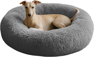 М'яке ліжко для собак знімний чохол 80 см - Ручна робота, пухнасте ліжко для собак, подушка для собак, ліжко для котів, машинне прання, кругле ліжко для котів сірого кольору 80 см сірого кольору