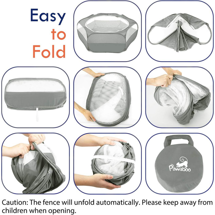 Pawaboo: Переносне вольєр для дрібних тварин - кроликів, котів, собак, хом'яків. Сітчаста переносна клітка з водонепроникним дном та блискавкою - сірого кольору