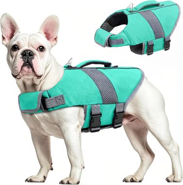 Рятувальний жилет для собак з високою плавучістю, світловідбиваючий, для плавання, катання на човні, серфінгу, каякінгу. Підходить для собак маленьких, середніх та великих порід. Колір: зелений (світло-блакитний), розмір: L