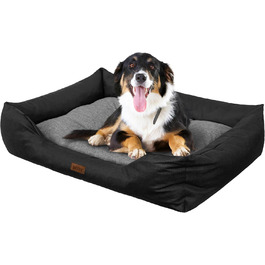 Лежак для собак DOGGY, льняна тканина, легкий догляд, високі борти, S, для маленьких порід, 67x54 см, графіт