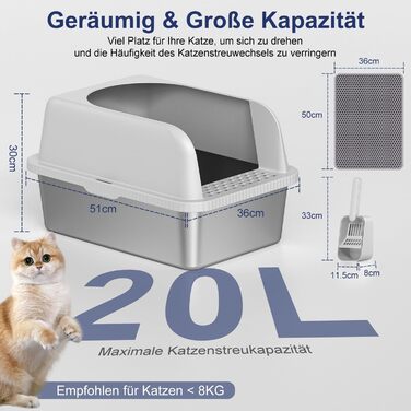 Лотки для котів з нержавіючої сталі Vailge, 60x40x30 см, 28л, з кришкою та килимком для котячого туалету