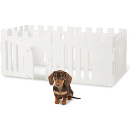 Клітка для цуценят 5+1 панель | Розширювана клітка для тварин в приміщенні з антиковзними ніжками та без інструментів - Білий 155 * 78 * 60 см