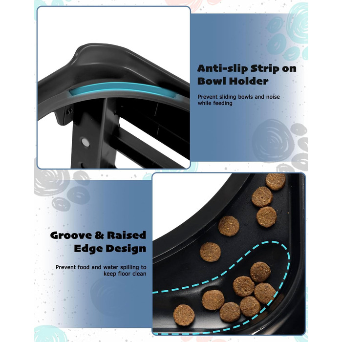 Підвищений годівниця для собак, регульована висота, повільний годівник та миска для води без обливання, набір, миска для корму для собак, миска для води для великих, середніх та маленьких собак, котів та домашніх тварин, чорний