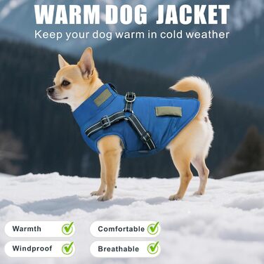 Зимова куртка для собак, вантажний дизайн, світловідбиваюча, водонепроникна жилетка для цуценят та собак середніх розмірів (M, Темно-синій)