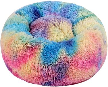 Кругле ліжко для собак та котів Chickw1, тепле м'яке ліжко-подушка, миється, антиковзаюча база, для маленьких, середніх та великих собак (Райдуга, 80см)