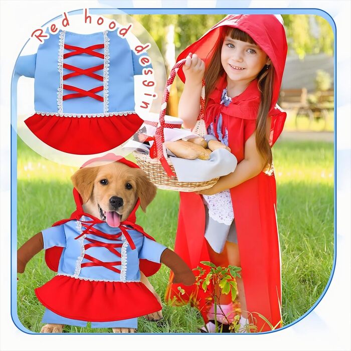 Костюм для собак Huhumy Rotkäppchen на Halloween, милий, кумедний косплей, одяг для собак маленьких, середніх та великих (S, Neck Length:11.8', Chest Girth:16.9')