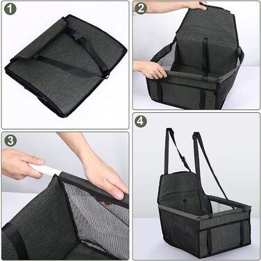 Автомобільний крісло для собак на переднє сидіння - чорний/сірий, з ременем безпеки, водонепроникний, складаний, для малих та середніх порід