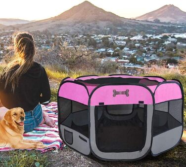 Клітка для цуценят Melko 125x125x64 см, розкладна, для собак, котів, кроликів (Рожева)