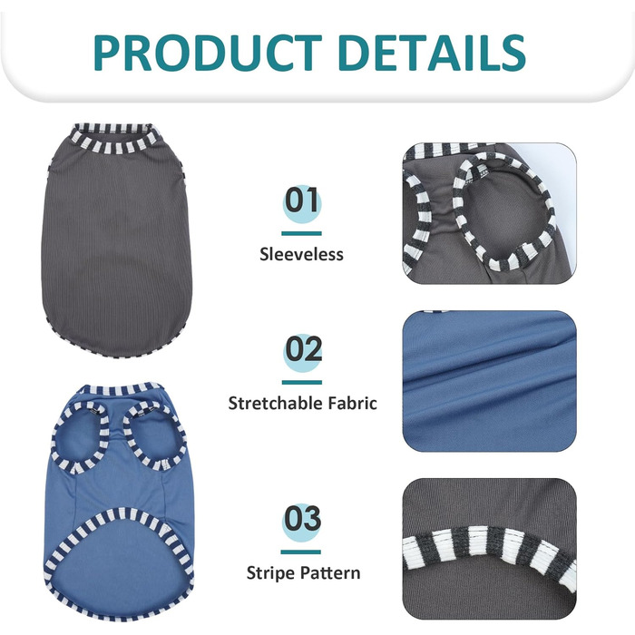 Сорочки для собак 2 шт. (Сірий, Синій) 3XL, захист від сонця, дихаючі, без рукавів, для великих собак, Golden Retriever, літо