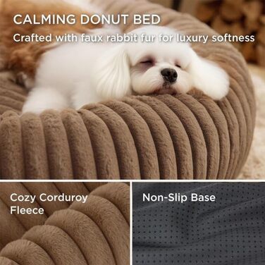М'яке ліжко для домашніх тварин: ліжко для собак, ліжко для котів, кругла форма, пончик, корзина для собак, м'яке ліжко для кошенят, місце для сну для котів, маленьких та середніх собак та інших тварин (колір: коричневий, діаметр: 50 см)