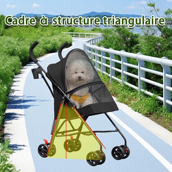 Дитяча коляска для тварин Homewell, складана, з тримачем для напоїв та ременем безпеки, вантажопідйомність 15 кг, колеса з блокуванням, чорна