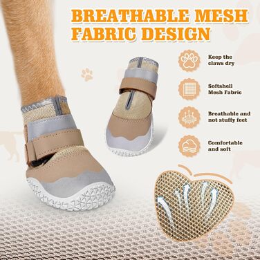 Зручні собачі черевики DcOaGt для великих собак: дихаючі, з антиковзким покриттям та світловідбиваючими смугами, захист лап від спеки, снігу та холоду. Розмір 6 (ширина лапи 6-7 см), 4 шт.