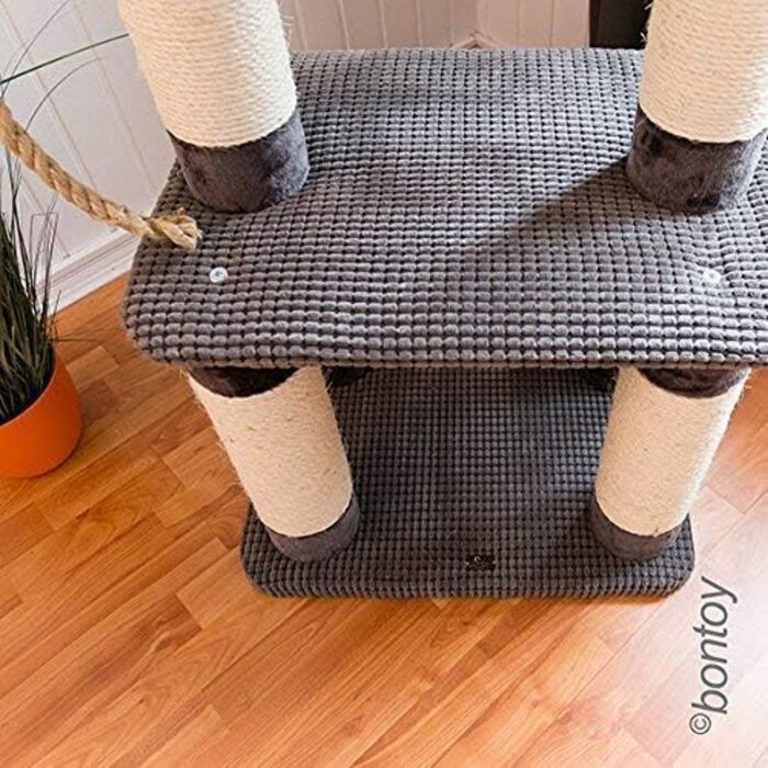 Дряпка для котів Cleo сіра 60x44x150 см з 12 см стовпами з сизалю, ігрова зона, місце для відпочинку, міцна конструкція, сизалевий канат для гри