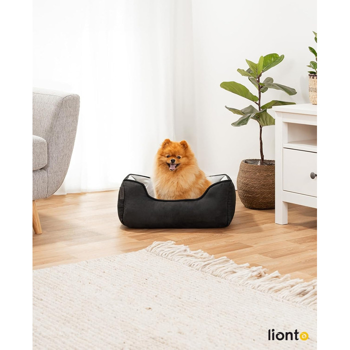 Крісло-ліжко для собак Lionto 2-в-1, 60x50 см, чорний/сірий, зручний вхід, м'яке, для собак та котів