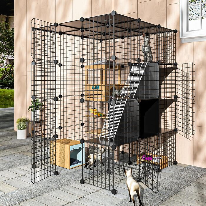 PAWING Великий вольєр для котів Indoor з кубом для зберігання, Catio Outdoor, металевий дріт, вольєр, знімна котяча кімната, ігровий майданчик 3x3x4, вольєр для котів Kitty з платформою для 1-3 котів, 41L x 41W x 55H