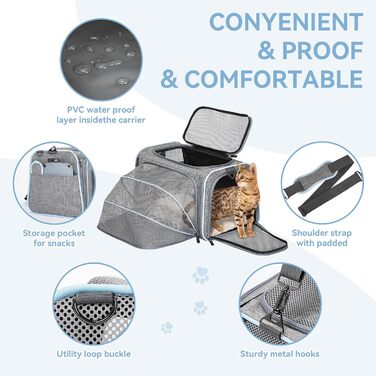 Складна переноска для котів і собак Petsfit, розширювана авіа-сумка з плечовим ременем, синя, розмір S