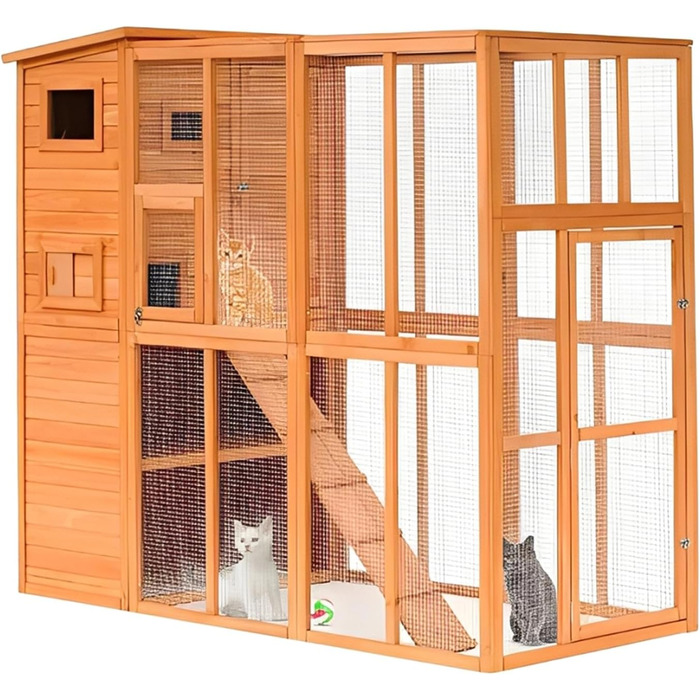 Кітложка InTheMarket з великим вольєром, повністю закрита, багатоповерховий будиночок, міцна конструкція, асфальтовий дах, 190 x 84 x 175 см