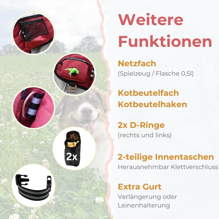 Водонепроникна сумка-пояс для собак - сумка для ласощів, сумка для тренувань, сумка для прогулянок з тримачем для пляшки, сумка для корму з дозатором для відходів, бордово-червона
