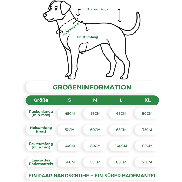 Рушник для собак Badeantel: м'який рушник з мікрофібри, швидковисихаючий, з регульованим коміром на липучці, для собак та котів (XL, зелений)