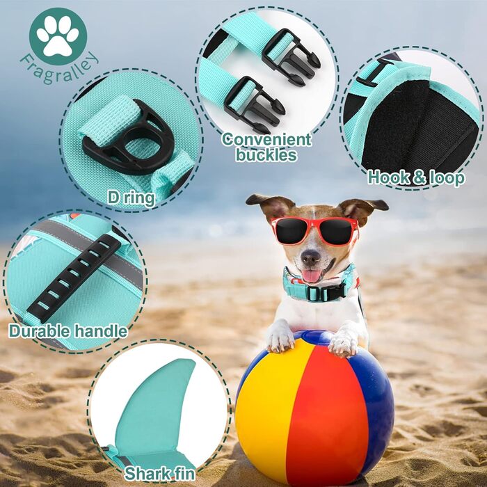 Жилет для собак Shark Fragralley, регульований, для великих собак, плавання, басейну, човнів, пляжу