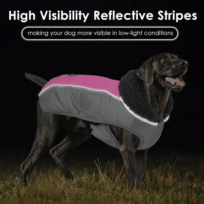 Зимовий одяг для собак, тепла куртка з світловідбиваючими смугами, водонепроникний пуловер на Різдво з отвором для шлейки, тепла жилетка для собак малих, середніх та великих порід (Рожевий, M)