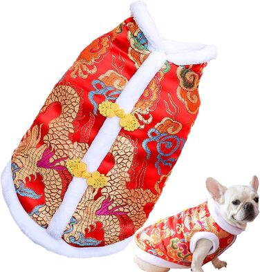 Теплий халат-чонгсам для котів та собак, зимовий стиль Тан, тепла різдвяна сукня для котів, бішон, маленьких та середніх собак