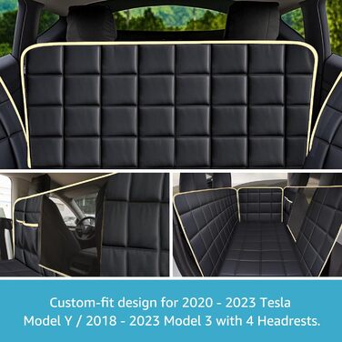 Гамак для собак у машину Lassie, сумісний з Tesla 2020-2026, чохол на сидіння для собак з 4 підголівниками та 2 ременями безпеки, 100% водонепроникний захист для собак (Стандарт, Чорний)