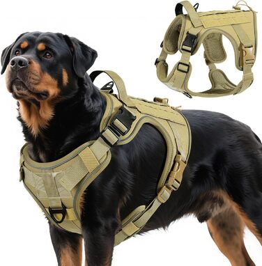 Тактичний нашийник для собак VavoPaw з панеллю MOLLE та світловідбиваючими смугами, армійсько-зелений, розмір L (45-80 кг, обхват грудей 23.6-41.7', шиї 15-27.5')