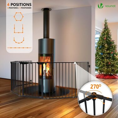 Захист для каміну Vounot - сітка металева, 5 елементів, з дверцятами, чорна 300x75 см (375 см у складеному стані)