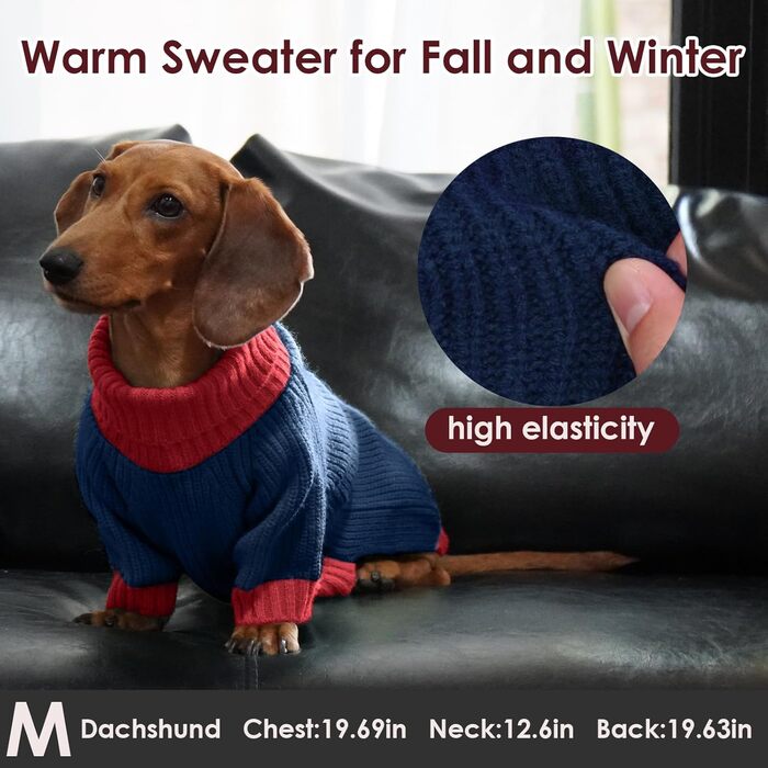 IKIPUKO Пуловер для собак, теплий одяг для собак з отвором для повідка, святковий новорічний пуловер для собак, хлопчиків, дівчаток, зимовий пуловер з коміром-стійкою (M, темно-синій)