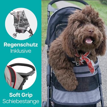 Візок для собак Innopet Buggy Avenue сірий/червоний, з дощовим захистом