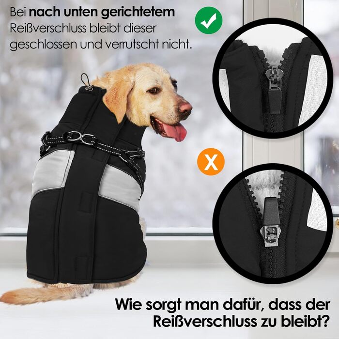Теплий зимовий одяг для собак AOFITEE: куртка для великих собак, водонепроникна, з отвором для повідка, для Лабрадора, Віндгорда, Голден Ретрівера, 2XL (S, чорний)
