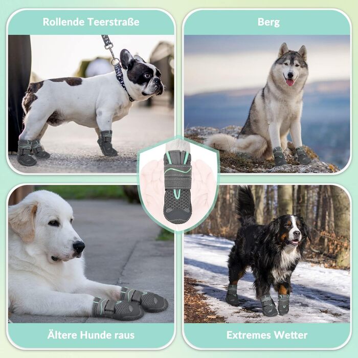 Чоботи для собак, захист подушечок лап, 2 шт., дихаючі, з неслизькою підошвою та світловідбиваючим кріпленням, для маленьких, середніх та великих собак, для спорту на відкритому повітрі (Чорний, розмір 8) A1-Чорний-дихаючий (2 шт.) (#2: Ширина 4.1-4.6 см,