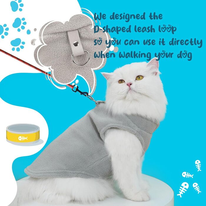 Теплий флісовий пуловер для собак та котів, зимова куртка для собак з повідком (аква+зелений, XL) (сірий+коричневий, M)