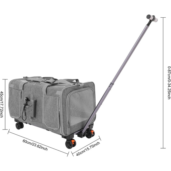 Транспортна переноска для котів та собак Apriltop з двома відділеннями та колесами, 60x40x45 см, сіра