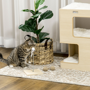 PawHut Cat Cave 3-х ярусна шафа для кішок Кімнатний будиночок для кішок з дубовою подушкою та іграшкою 34x34x60см для любителя кішок