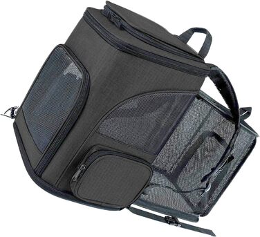 Рюкзак-переноска для котів RASTKY, складана переноска для тварин, міцна переноска для собак та малих тварин до 8 кг, ідеально підходить для візитів до ветеринара, прогулянок у парку, сірий (чорний)