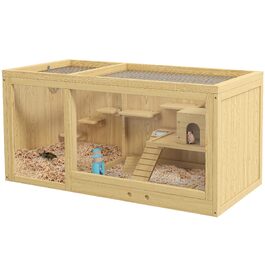 Клітка для хом'яків PawHut дерев'яна з аксесуарами 100x50x50 см: гойдалка, драбинка, миска для корму