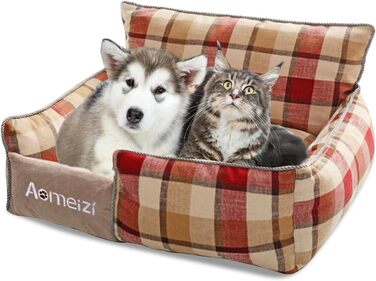 Ортопедичне ліжко для собак PETCUTE, велике, середнє, знімний чохол, неслизьке дно, м'яке диван-ліжко, сірий, з підтримкою спини (L, червона спинка)