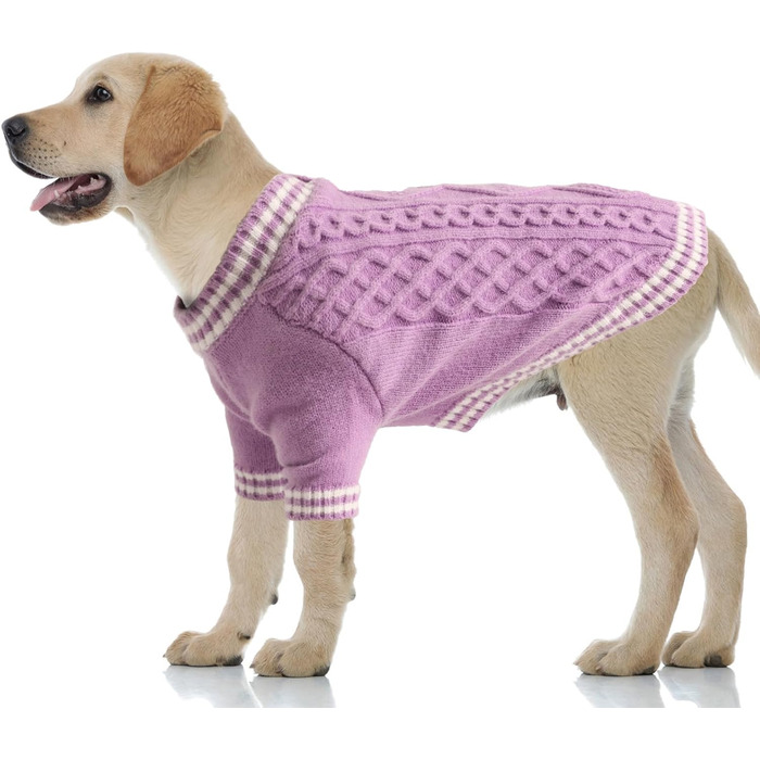 Теплий в'язаний пуловер для собак великих порід, V-подібний виріз, для Французького бульдога, Лабрадора, Німецької вівчарки (Lila XXL) 2XL Lila