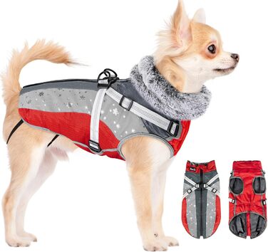 Зимовий одяг для собак, водонепроникна флісова куртка з кріпленням для повідка, для маленьких, середніх та великих собак, світловідбиваюча вітрозахисна жилетка для прогулянок на вулиці (XS, Червоний)