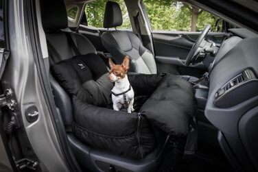 Автокрісло для собак JACKO & CO V2 Premium – підходить для малих та середніх тварин (до 18 кг), з підстілкою та поворотком, чорне