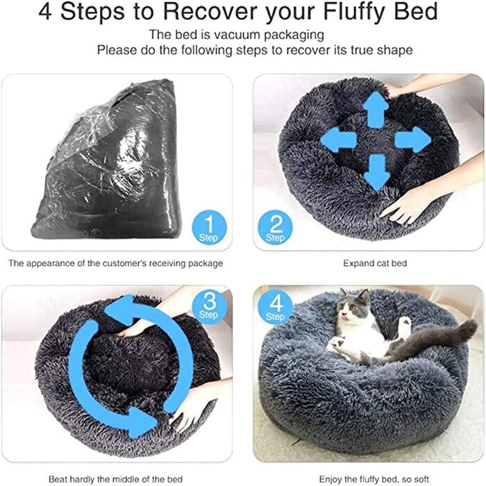 Кругле ліжко для собак FANSU з м'якого плюшу, коврик для котів, антиковзаюча база, розмір 80 см, Tie-Dye-Fuchsie