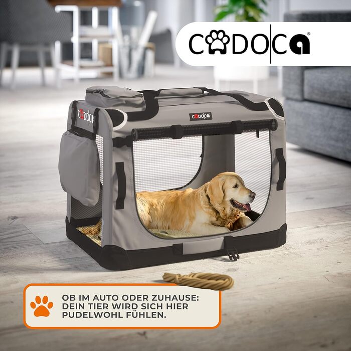 Складана транспортна коробка для собак CADOCA M 60x42x44 см, міцна, дихаюча, сіра, переноска для домашніх тварин