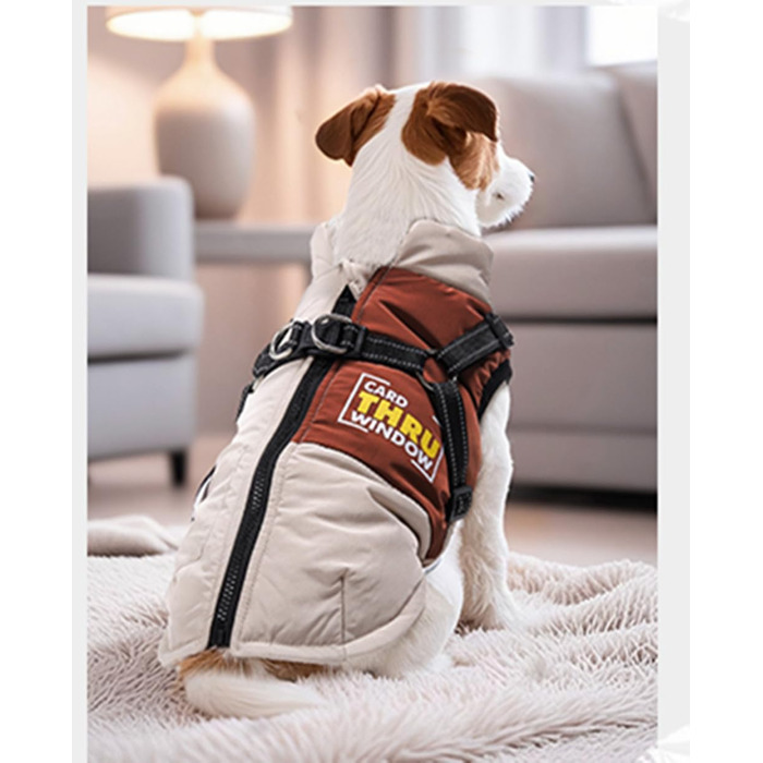 Зимовий одяг для собак, тепла куртка для тварин, водонепроникний та вітронепроникний жилет з бавовни з світловідбиваючими елементами, блискавкою (колір кава, розмір L)