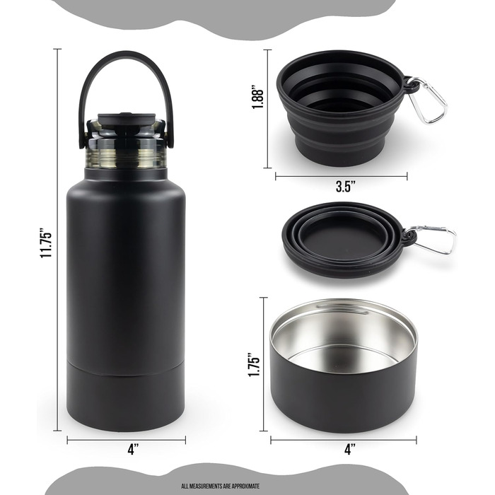 Водяна пляшка для собак Hogg Hydro Hound з нержавіючої сталі, ізольована, з неслизьким покриттям, чорний колір, 907.2 г