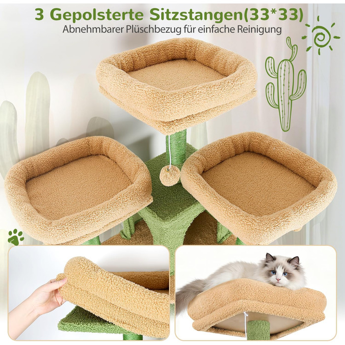 Драбина-кіготь Globlazer XXL, 209 см, з 3 м'якими сидіннями, 2 будиночками, 2 кошиками, великою платформою, іграшками для котів. Стабільна для 3-5 котів.