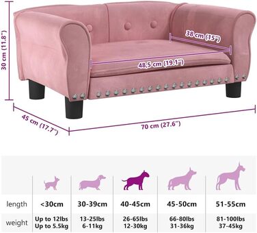 Килимок для собак VidaXL, м'який лежак для собак та котів, рожевий, 70 x 45 x 30 см